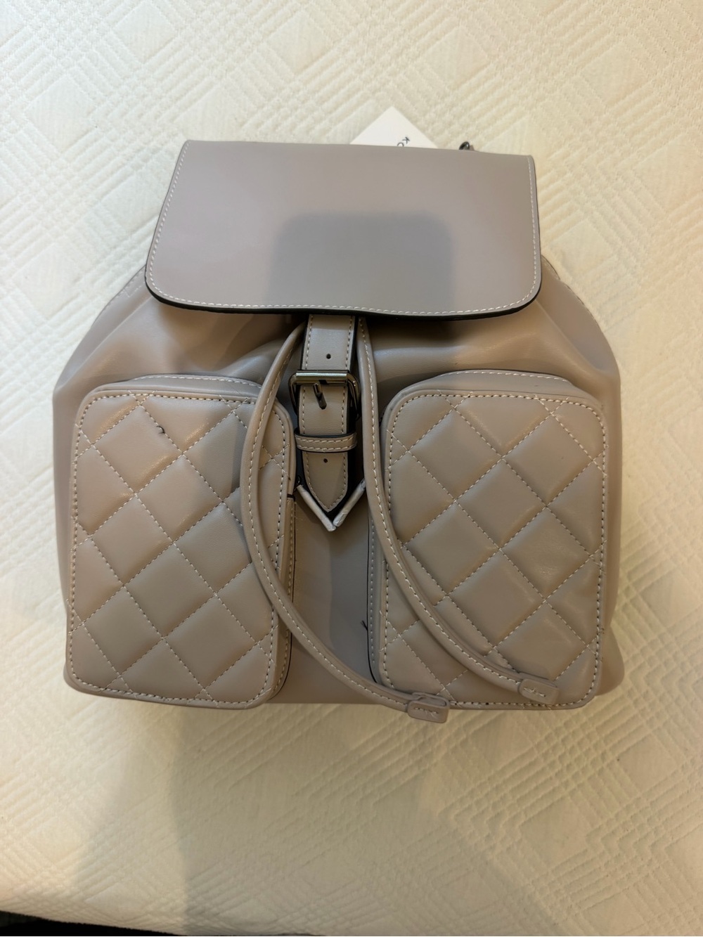 KC Jagger Leather Quilted Front Pocket Backpack - Taupe